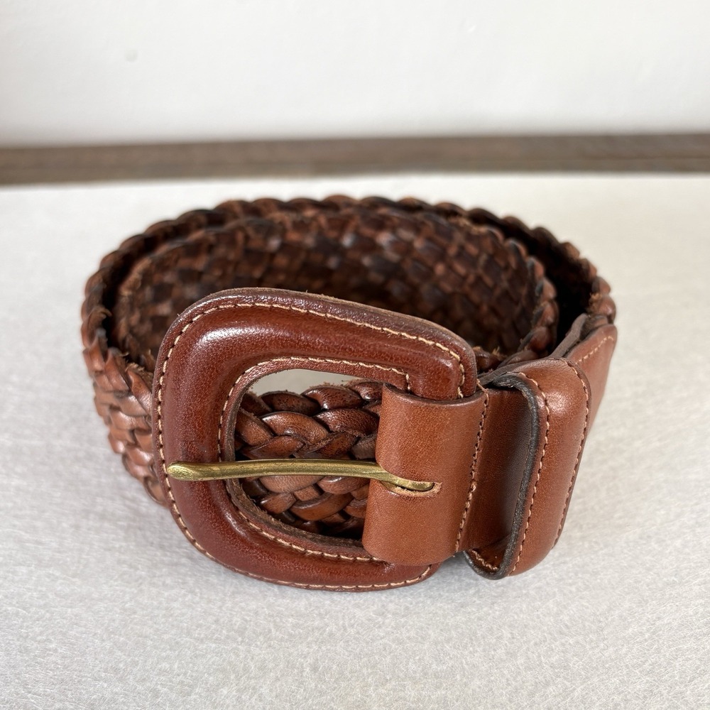 VTG Coach Leather Braided Belt 3851 S Preppy Woven Boho British Tan Buckle 31" L - Picture 9 of 9